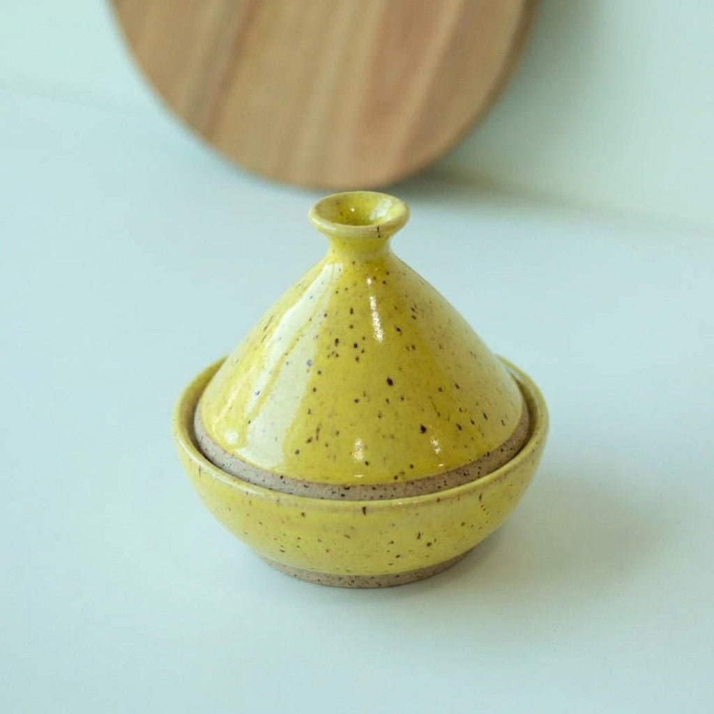Saleiro Marroquino em cerâmica artesanal — argila Flocos, esmalte Amarelo Intenso