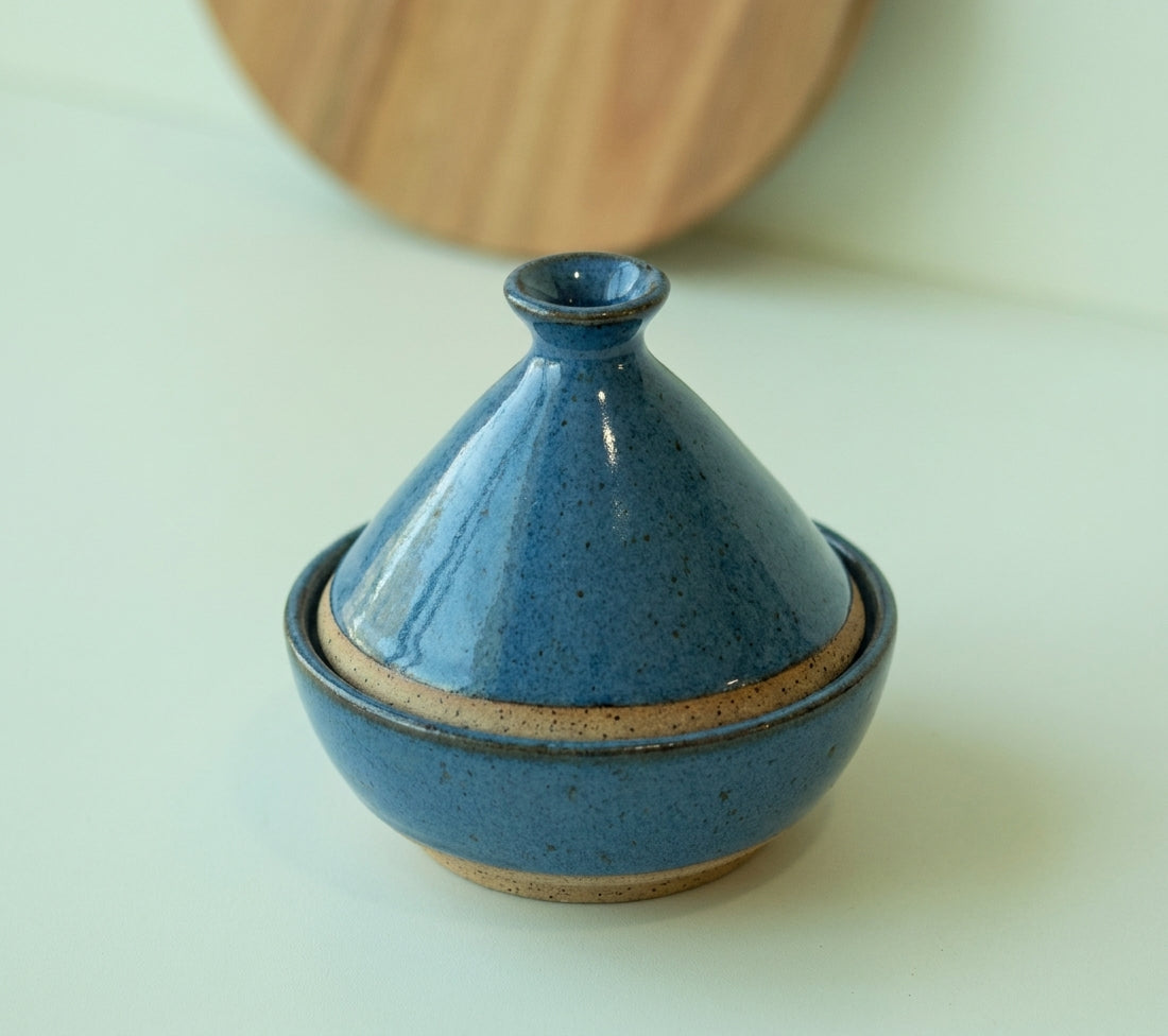 Saleiro Marroquino em cerâmica artesanal — argila Flocos, esmalte Azul Safira