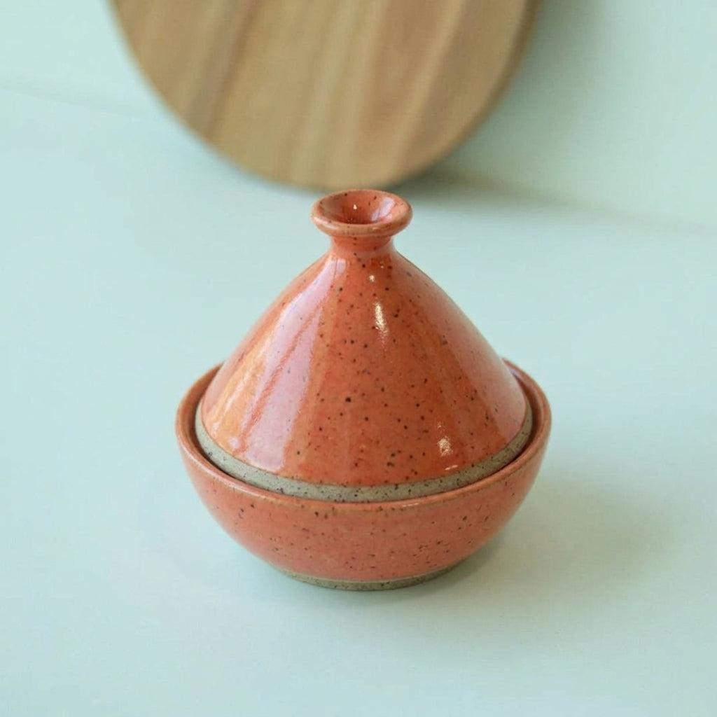 Saleiro Marroquino em cerâmica artesanal — argila Flocos, esmalte Laranja Intenso