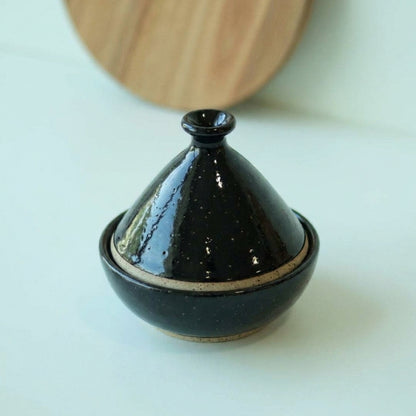 Saleiro Marroquino em cerâmica artesanal — argila Flocos, esmalte Preto Ébano