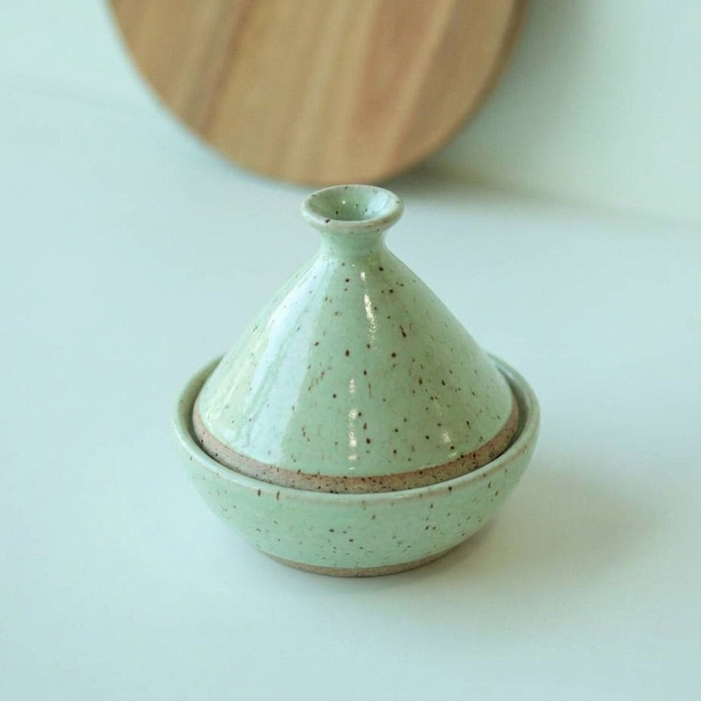 Saleiro Marroquino em cerâmica artesanal — argila Flocos, esmalte Verde Menta