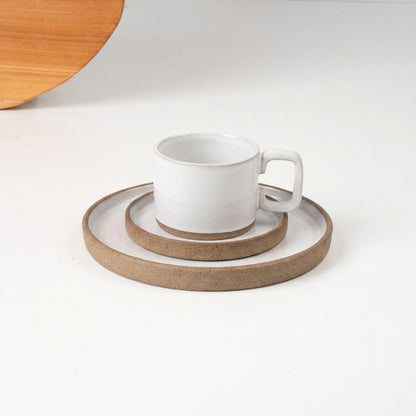 SET café da manhã linha reta em cerâmica artesanal — argila Cappuccino, esmalte Branco AMME