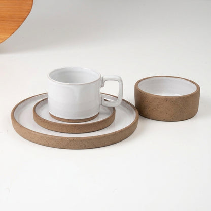 SET café da manhã reta com bowl linha reta em cerâmica artesanal — argila Cappuccino, esmalte Branco AMME