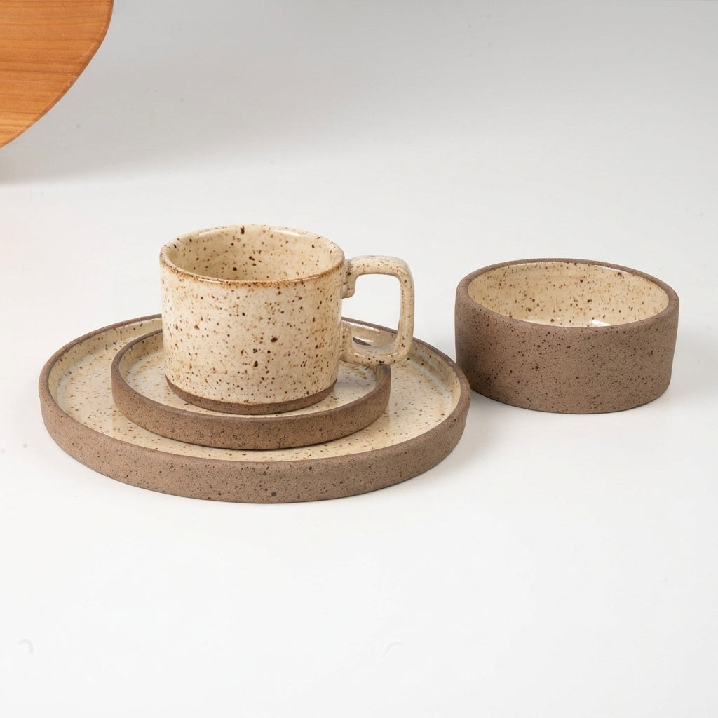 SET café da manhã reta com bowl linha reta em cerâmica artesanal — argila Flocos, esmalte Pedra Sabão