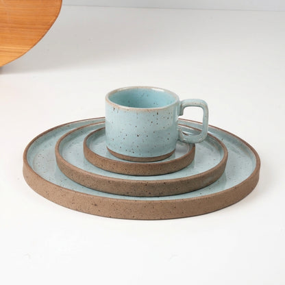 SET Refeição, sobremesa e café linha reta em cerâmica artesanal — argila Flocos, esmalte Jujuba