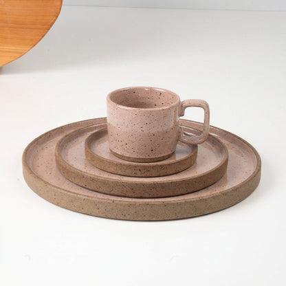SET Refeição, sobremesa e café linha reta em cerâmica artesanal — argila Flocos, esmalte Nude