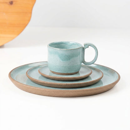 SET Refeição, sobremesa e café encontro em cerâmica artesanal — argila Cappuccino, esmalte Jujuba