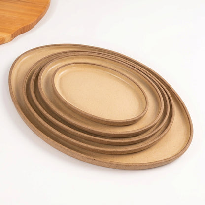 Travessa Oval em cerâmica artesanal — tamanho KIT 4 TAMANHOS, argila Cappuccino, esmalte Pedra Sabão