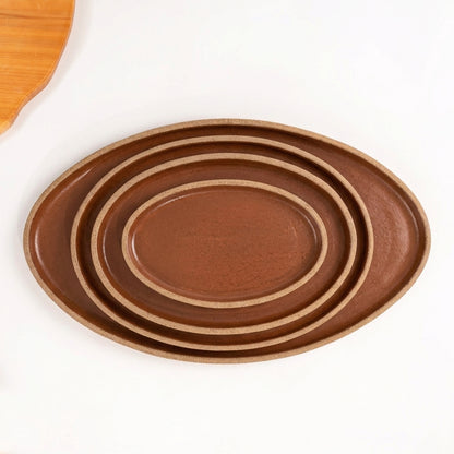 Travessa Oval em cerâmica artesanal — tamanho KIT 4 TAMANHOS, argila Cappuccino, esmalte Sol de Terracota