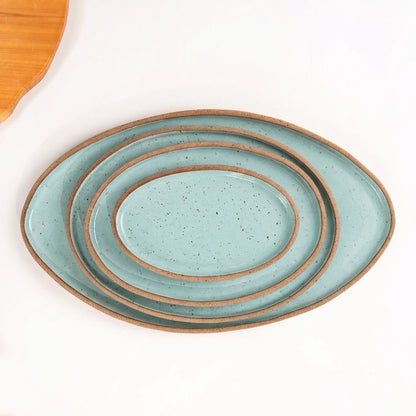 Travessa Oval em cerâmica artesanal — tamanho KIT 4 TAMANHOS, argila Flocos, esmalte Jujuba
