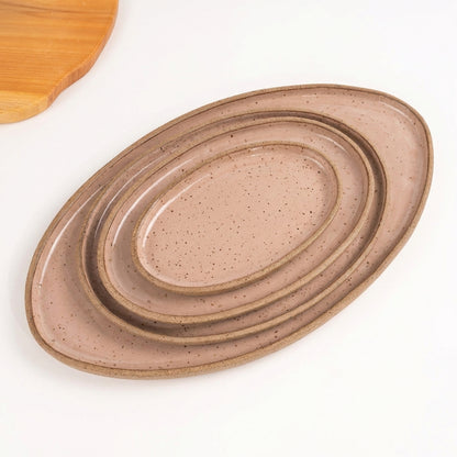 Travessa Oval em cerâmica artesanal — tamanho KIT 4 TAMANHOS, argila Flocos, esmalte Nude