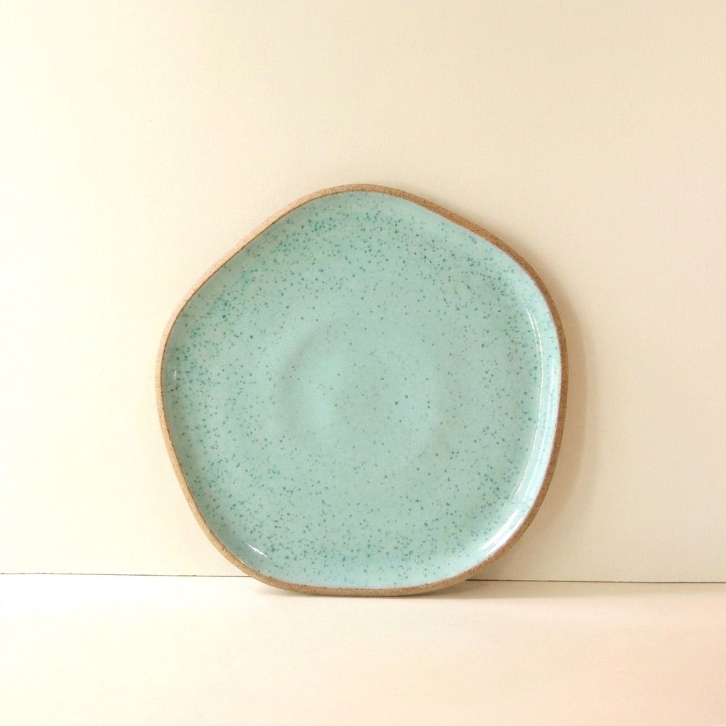 Travessa Rasa Orgânica em cerâmica artesanal — tamanho 25CM, argila Cappuccino, esmalte Jujuba
