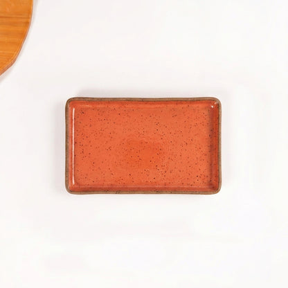 Travessa Retangular em cerâmica artesanal — tamanho 24CM x 13CM, argila Flocos, esmalte Laranja Intenso