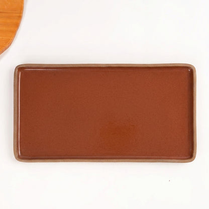 Travessa Retangular em cerâmica artesanal — tamanho 38CM x 20CM, argila Cappuccino, esmalte Sol de Terracota