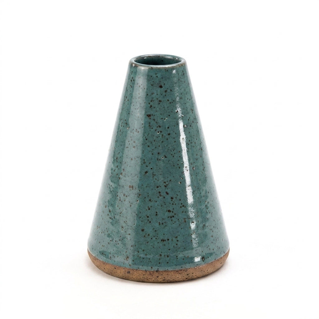Vaso Cone em cerâmica artesanal — tamanho 11CM, argila Flocos, esmalte Verde Exército