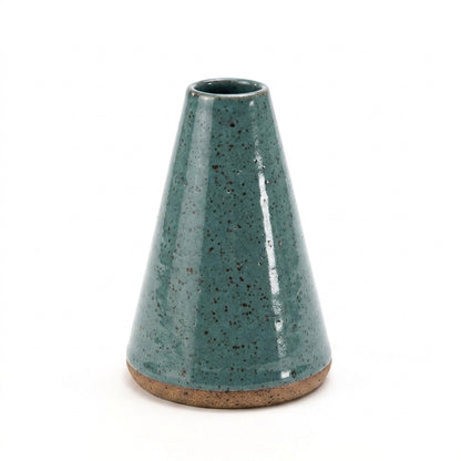 Vaso Cone em cerâmica artesanal — tamanho 11CM, argila Flocos, esmalte Verde Exército