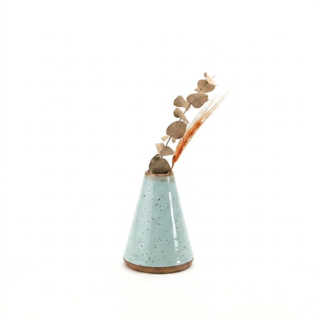 Vaso Cone em cerâmica artesanal — tamanho 15CM, argila Flocos, esmalte Jujuba