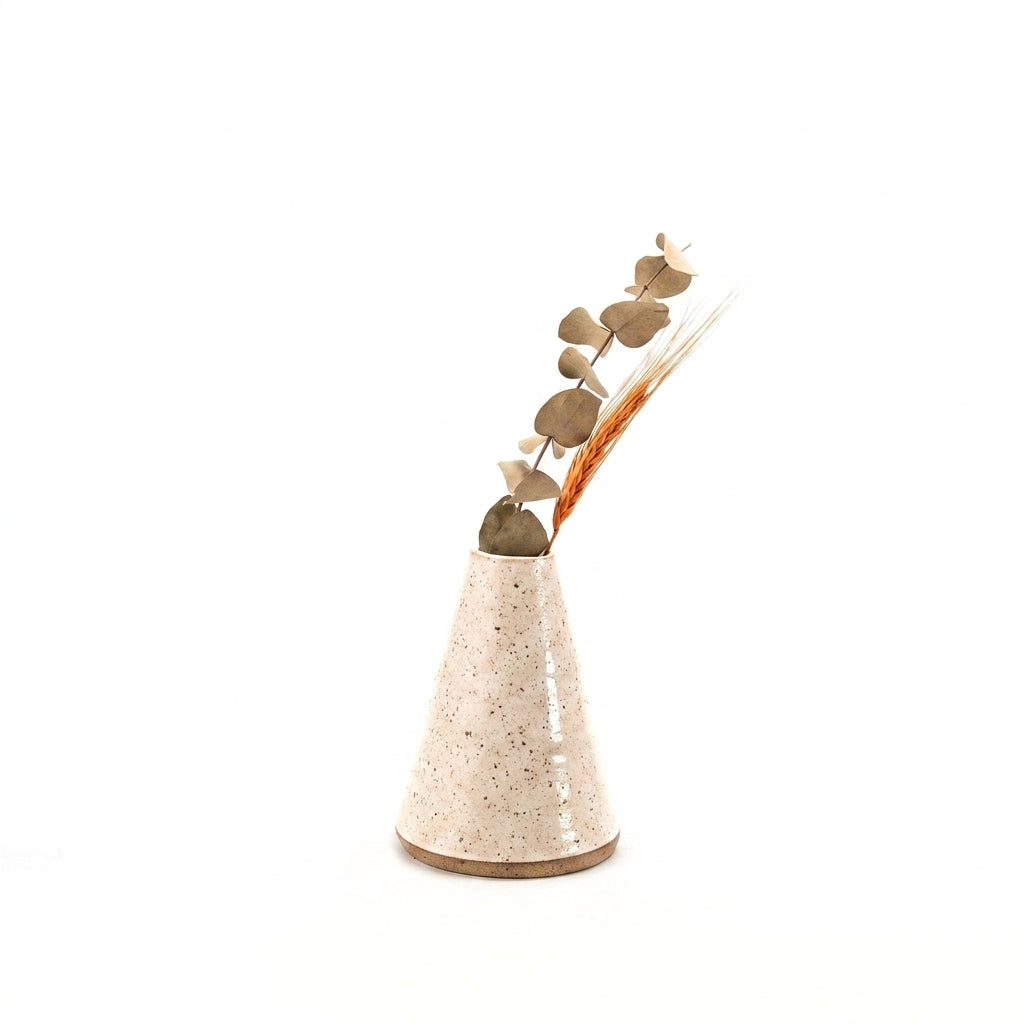 Vaso Cone em cerâmica artesanal — tamanho 15CM, argila Flocos, esmalte Pedra Sabão