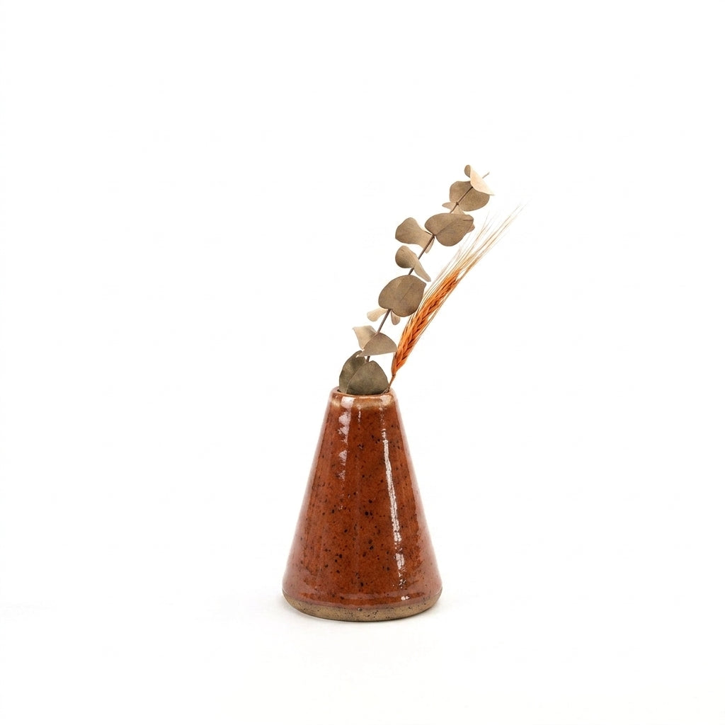 Vaso Cone em cerâmica artesanal — tamanho 15CM, argila Flocos, esmalte Sol de Terracota
