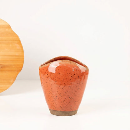 Vaso Fenda em cerâmica artesanal — tamanho 21CM, argila Flocos, esmalte Laranja Intenso