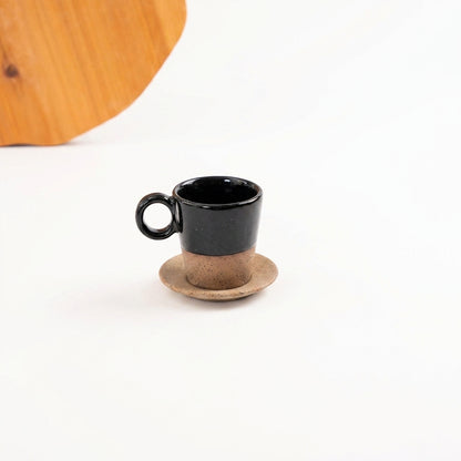 Xícara Barista em cerâmica artesanal — tamanho 100ML, argila Flocos, esmalte Preto Ébano