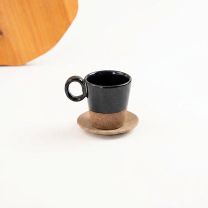 Xícara Barista em cerâmica artesanal — tamanho 180ML, argila Flocos, esmalte Preto Ébano