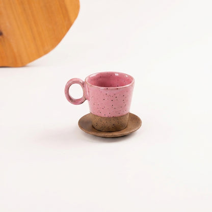 Xícara Barista em cerâmica artesanal — tamanho 180ML, argila Flocos, esmalte Rosa Barbie