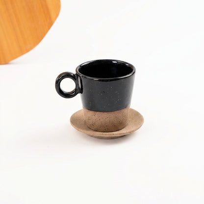 Xícara Barista em cerâmica artesanal — tamanho 250ML, argila Flocos, esmalte Preto Ébano