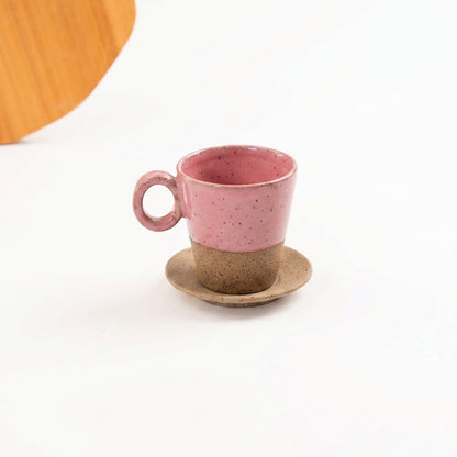 Xícara Barista em cerâmica artesanal — tamanho 250ML, argila Flocos, esmalte Rosa Barbie