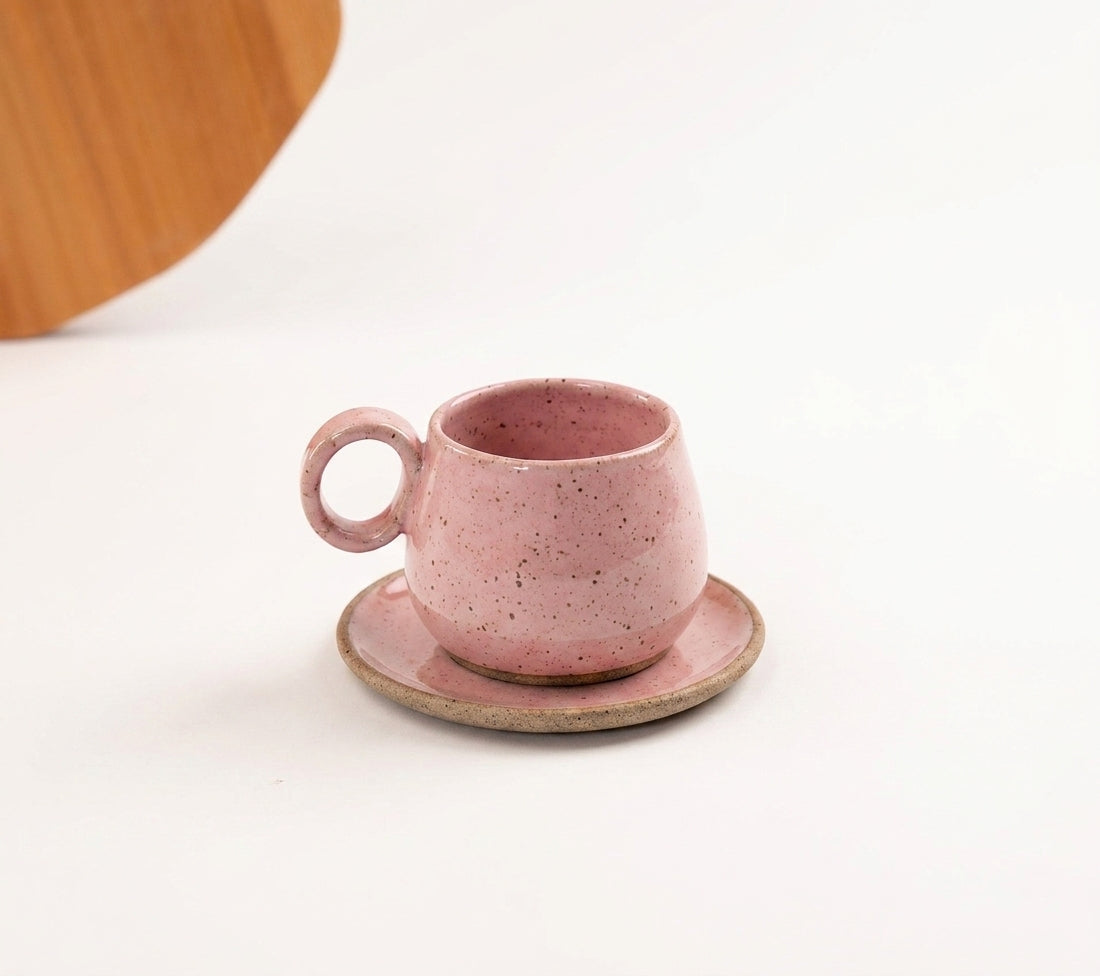 Xícara Cumbuca com Alça em Laço em cerâmica artesanal — tamanho 250ML, argila Flocos, esmalte Rosa Barbie