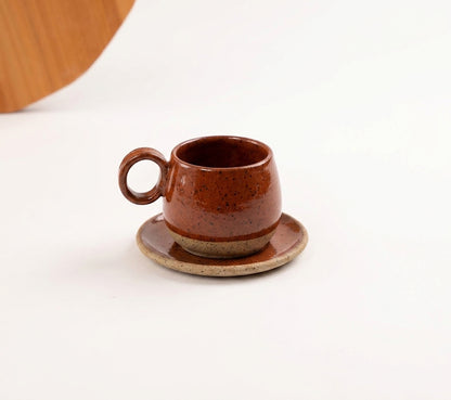 Xícara Cumbuca com Alça em Laço em cerâmica artesanal — tamanho 250ML, argila Flocos, esmalte Sol de Terracota