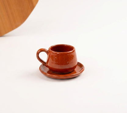 Xícara Cumbuca com Alça Esfera em cerâmica artesanal — tamanho 100ML, argila Cappuccino, esmalte Sol de Terracota