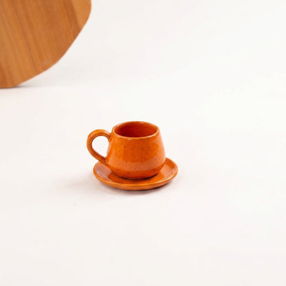 Xícara Cumbuca com Alça Esfera em cerâmica artesanal — tamanho 100ML, argila Flocos, esmalte Laranja Intenso