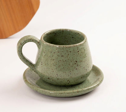 Xícara Cumbuca com Alça Esfera em cerâmica artesanal — tamanho 100ML, argila Flocos, esmalte Verde Menta