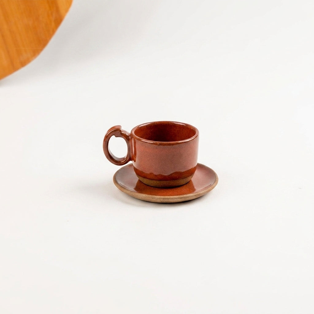 Xícara Encontro em cerâmica artesanal — tamanho 100ML, argila Cappuccino, esmalte Sol de Terracota