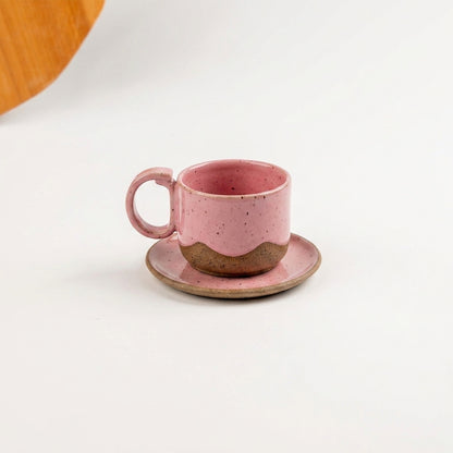 Xícara Encontro em cerâmica artesanal — tamanho 180ML, argila Flocos, esmalte Rosa Barbie