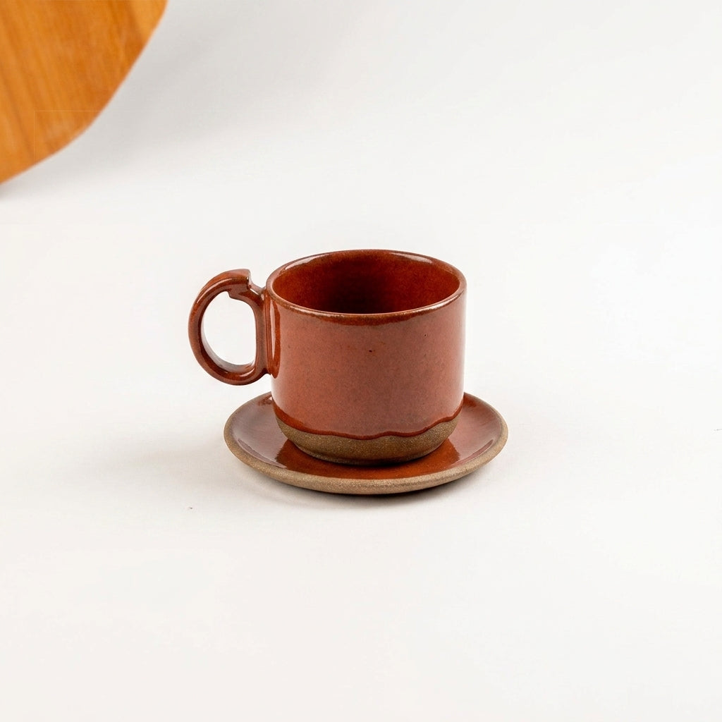 Xícara Encontro em cerâmica artesanal — tamanho 250ML, argila Cappuccino, esmalte Sol de Terracota