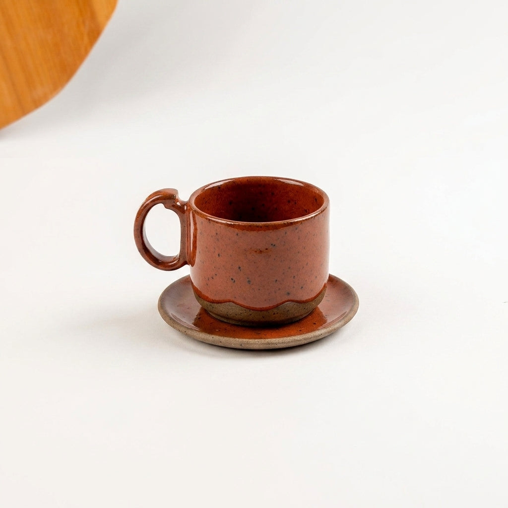 Xícara Encontro em cerâmica artesanal — tamanho 250ML, argila Flocos, esmalte Sol de Terracota