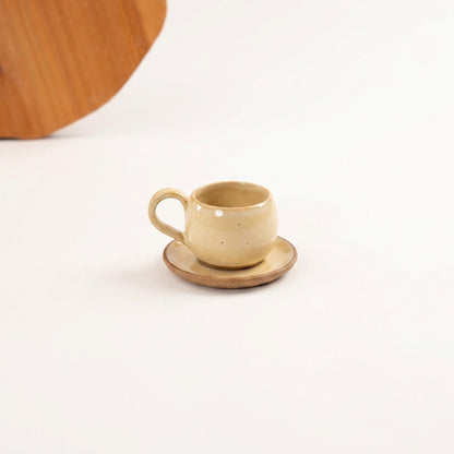 Xícara Esfera em cerâmica artesanal — tamanho 100ML, argila Cappuccino, esmalte Pedra Sabão