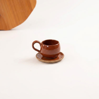Xícara Esfera em cerâmica artesanal — tamanho 100ML, argila Cappuccino, esmalte Sol de Terracota