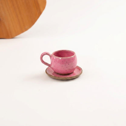 Xícara Esfera em cerâmica artesanal — tamanho 100ML, argila Flocos, esmalte Rosa Barbie