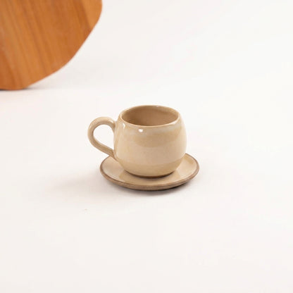 Xícara Esfera em cerâmica artesanal — tamanho 180ML, argila Cappuccino, esmalte Pedra Sabão