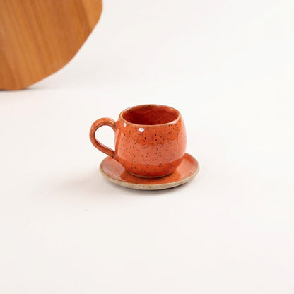 Xícara Esfera em cerâmica artesanal — tamanho 180ML, argila Flocos, esmalte Laranja Intenso