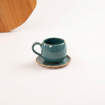 Xícara Esfera em cerâmica artesanal — tamanho 180ML, argila Flocos, esmalte Verde Exército