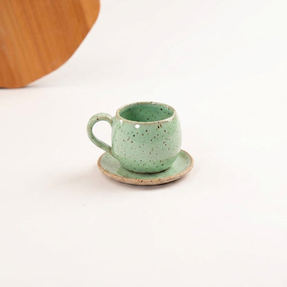 Xícara Esfera em cerâmica artesanal — tamanho 180ML, argila Flocos, esmalte Verde Menta