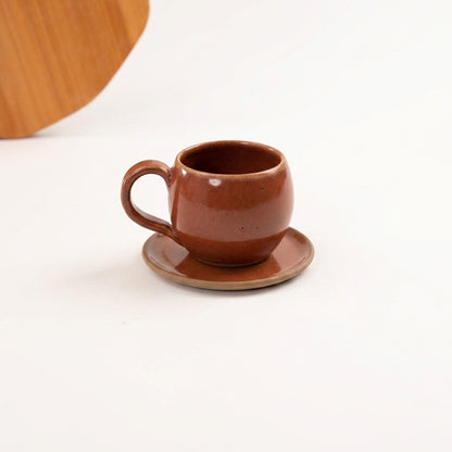 Xícara Esfera em cerâmica artesanal — tamanho 250ML, argila Cappuccino, esmalte Sol de Terracota