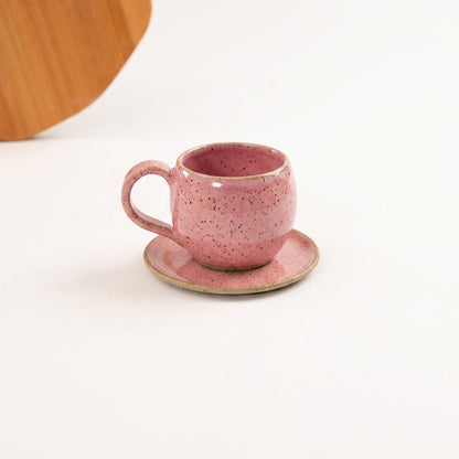 Xícara Esfera em cerâmica artesanal — tamanho 250ML, argila Flocos, esmalte Rosa Barbie