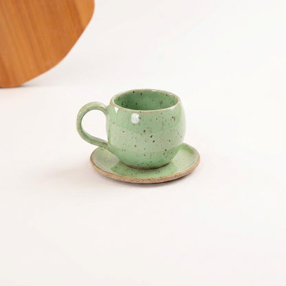 Xícara Esfera em cerâmica artesanal — tamanho 250ML, argila Flocos, esmalte Verde Menta