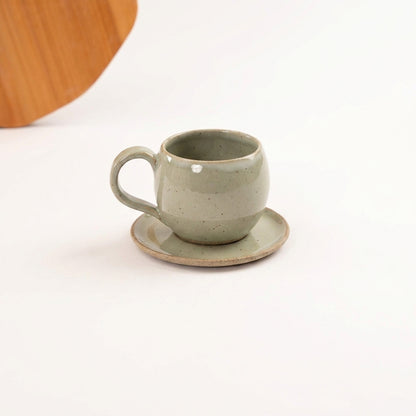 Xícara Esfera em cerâmica artesanal — tamanho 250ML, argila Flocos, esmalte Verde Pompeia
