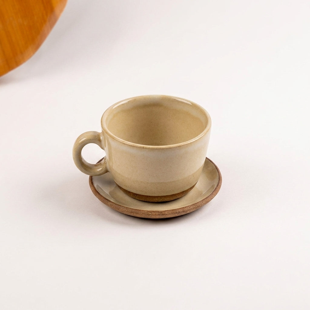 Xícara  Alça Arco em cerâmica artesanal — tamanho 100ML, argila Cappuccino, esmalte Pedra Sabão